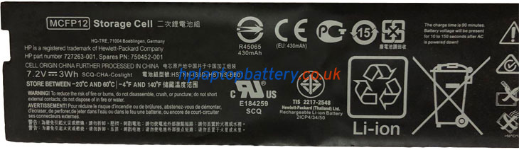 Battery for HP 727263-001 laptop